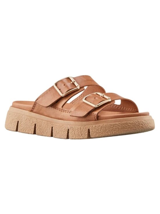 Cougar Shoes - Cougar Womens Luxmotion Piera Tan Leather Double-Buckle Sandals Size 8.5